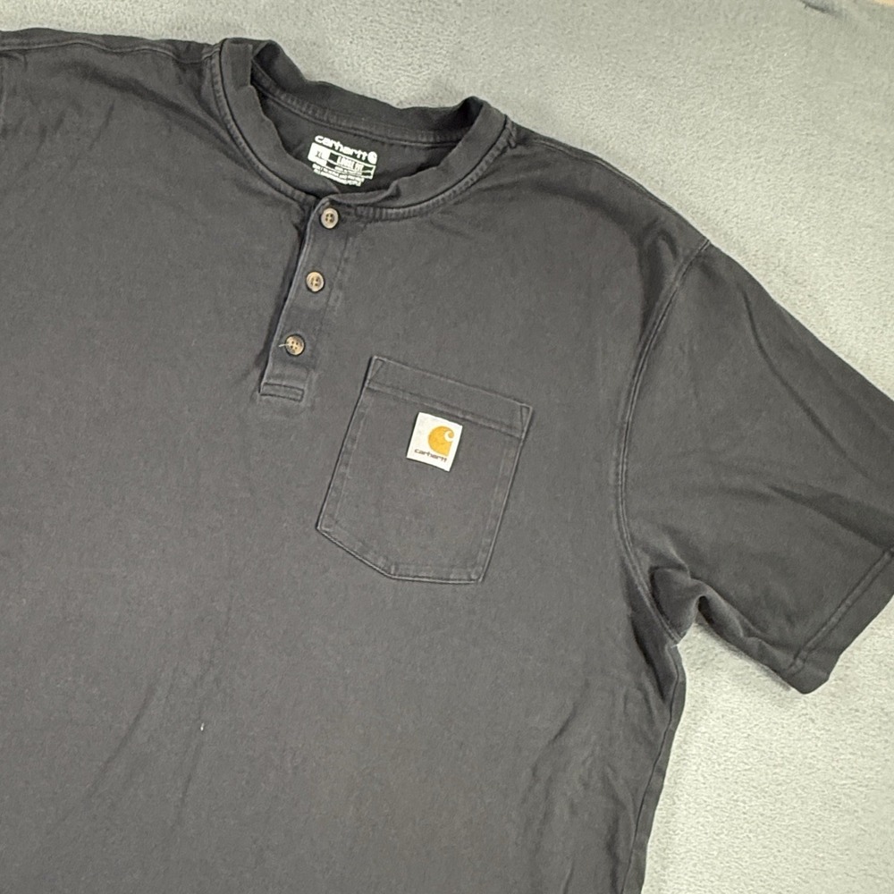 Carhartt Mens Henley Shirt XL Black Short Sleeve Workwear Loose Fit Pocket Tee